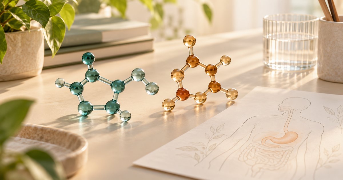 Deux modèles moléculaires colorés sur un bureau, illustration symbolique des différences entre anti-H1 et anti-H2