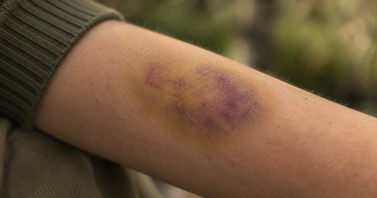Illustration d'un bras portant un bleu inexpliqué, symbolisant l'équilibre entre vaisseaux, plaquettes et inflammation après une infection