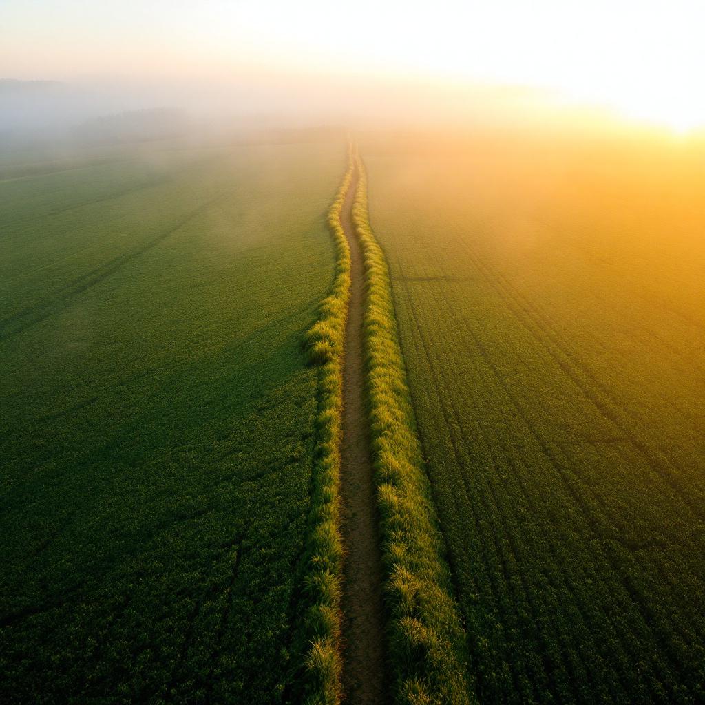 Chemin à travers un champ dans la brume du matin — une progression lente mais réelle