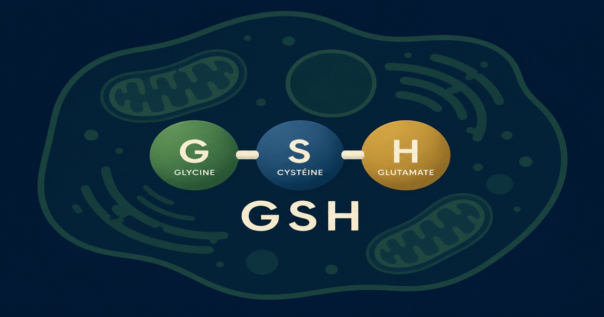 Illustration conceptuelle du glutathion et de la défense antioxydante cellulaire