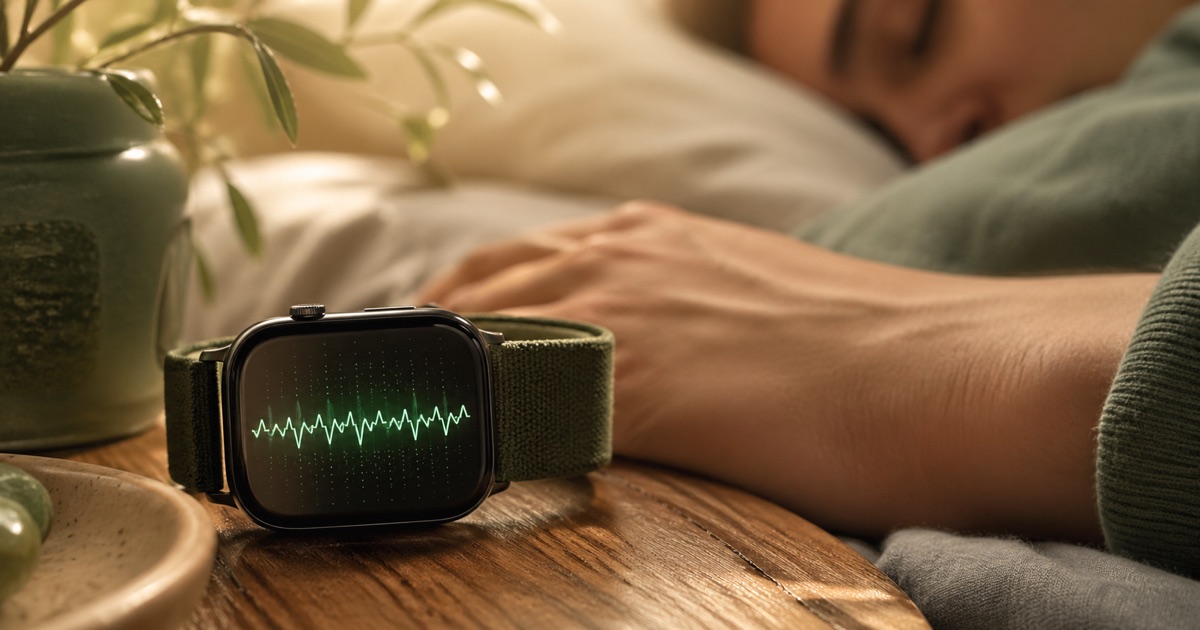 Courbe HRV nocturne sur wearable avec représentation des stades de sommeil