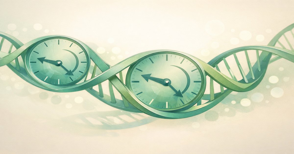 Représentation visuelle d'une horloge épigénétique avec des flèches bidirectionnelles symbolisant la réversibilité partielle