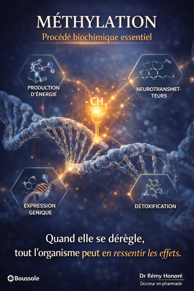 Méthylation : procédé biochimique essentiel — production d'énergie, neurotransmetteurs, expression génique, détoxification
