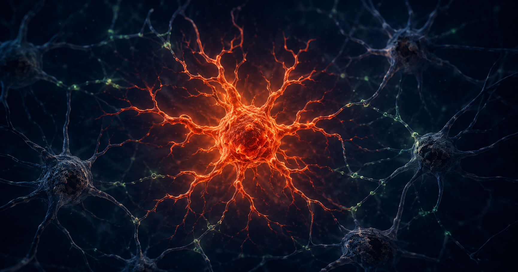 Schéma conceptuel de la microglie primée dans le cerveau — neuroinflammation persistante du Covid long