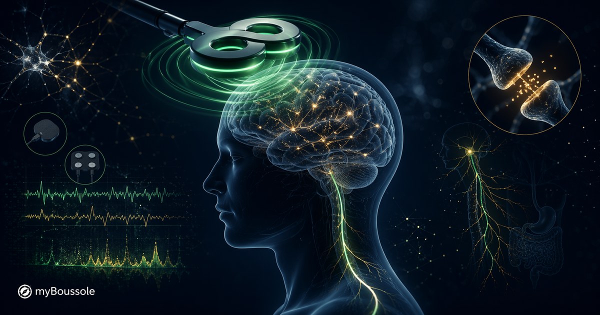 Illustration abstraite d'un cerveau avec des ondes de stimulation