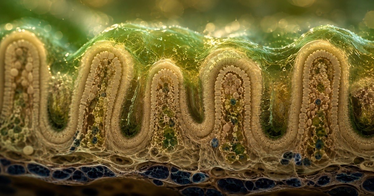 Illustration abstraite de la muqueuse intestinale et de ses couches de protection