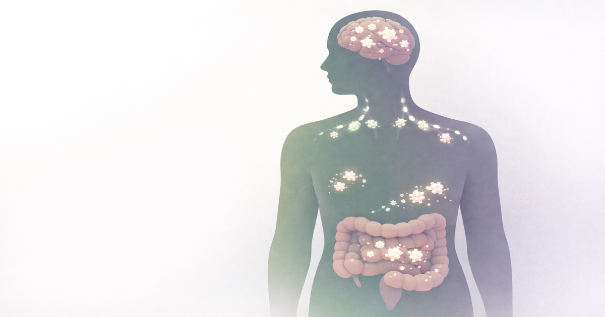 Illustration conceptuelle : fragments viraux persistant dans des cellules tissulaires après infection