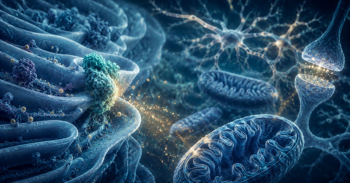 Illustration biomédicale de l'excitabilité neuronale, du glutamate, des mitochondries et du stress cellulaire