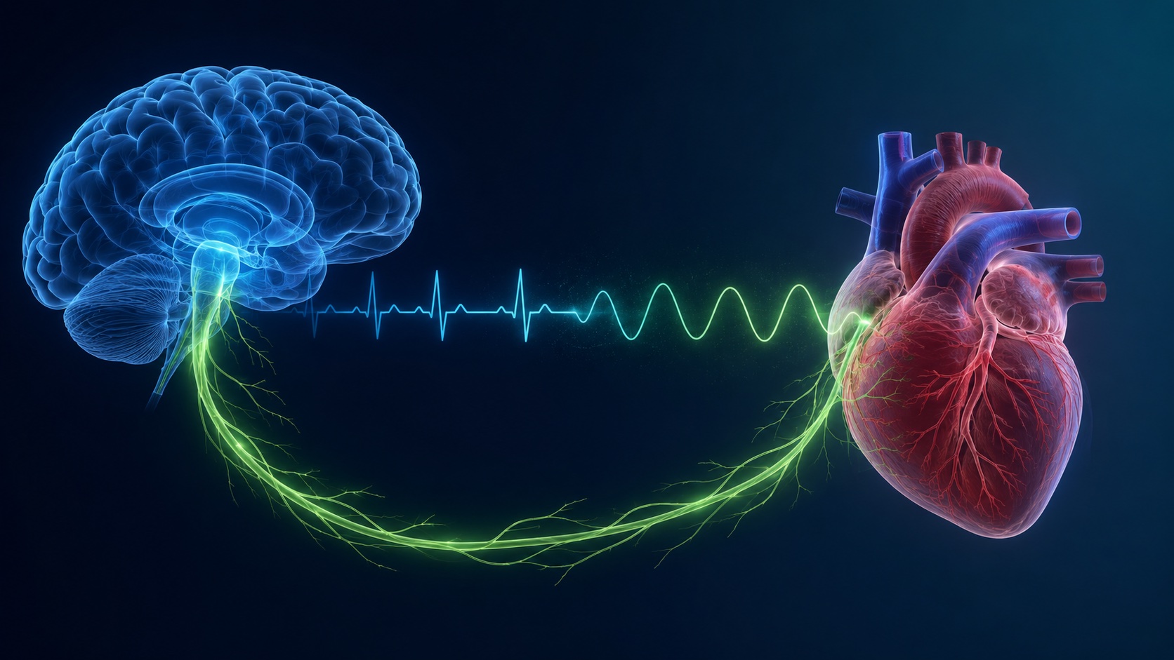 Cerveau connecté au coeur par le nerf vague — variabilité cardiaque et santé mentale