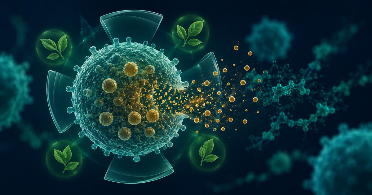 Représentation schématique d'un mastocyte libérant ses médiateurs — histamine, tryptase, prostaglandines — avec les points d'action des stabilisateurs