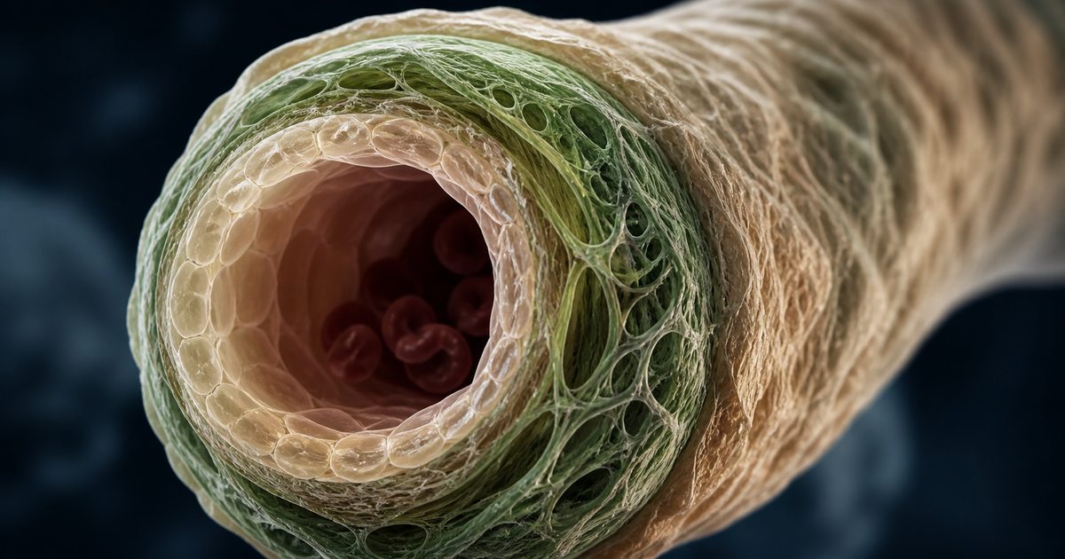 Représentation microscopique d'un endothélium vasculaire avec maille de collagène IV