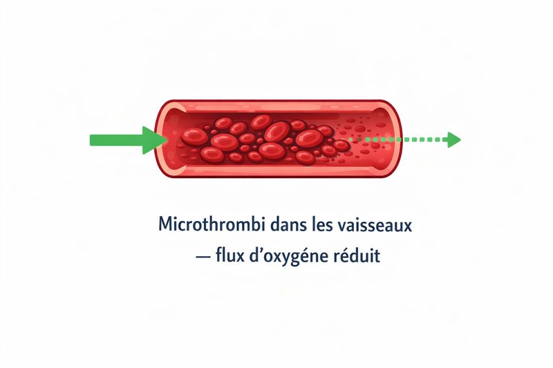 Illustration : microthrombi dans les vaisseaux, flux d'oxygène réduit