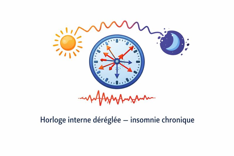 Illustration : horloge interne déréglée, insomnie chronique