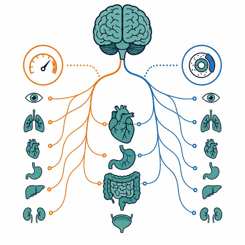 Schéma du système nerveux autonome avec ses deux branches sympathique et parasympathique