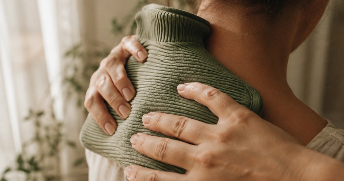 Illustration éditoriale évoquant la fibromyalgie, ambiance chaleureuse et apaisante, sans imagerie médicale